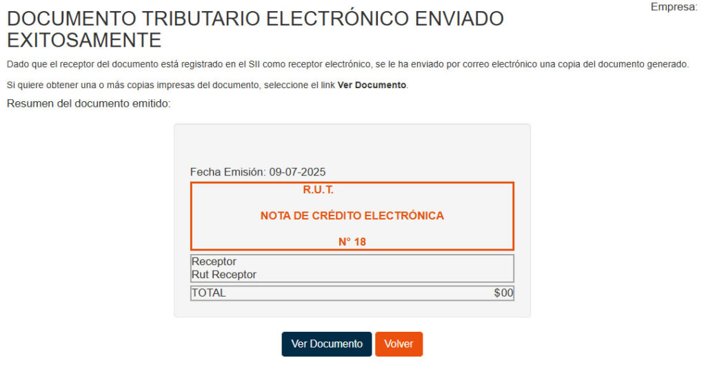 Documento tributario enviado