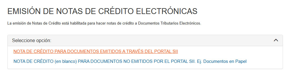 Emisión nota de crédito en SII
